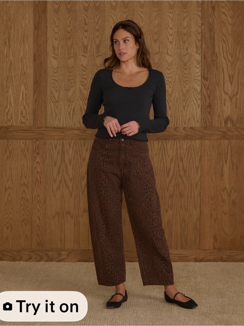 Rylee + Cru Brown and Black Leopard Cropped Jeans